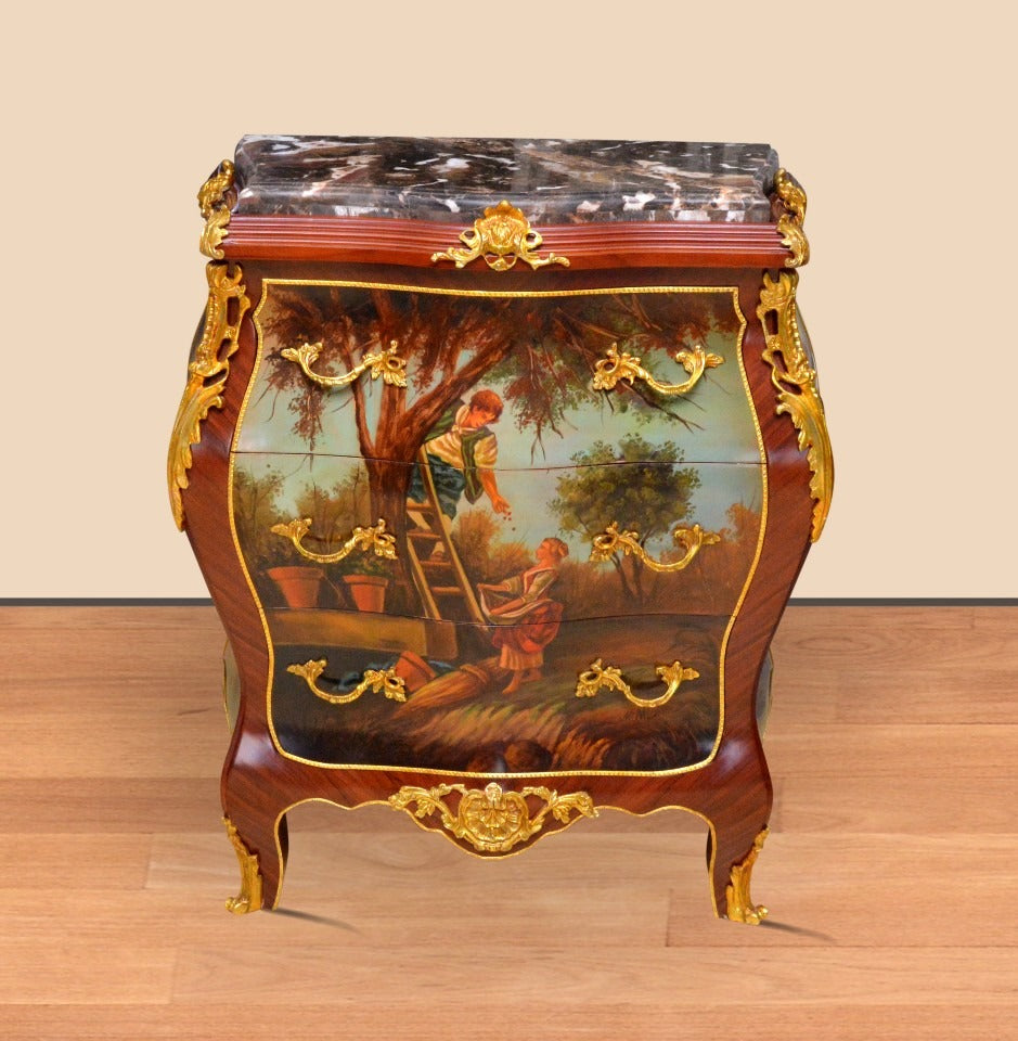 "Barokke commode met marmeren blad - Een luxe meubelstuk met een marmeren blad en gedetailleerd houtsnijwerk, perfect voor een stijlvolle en verfijnde inrichting."
