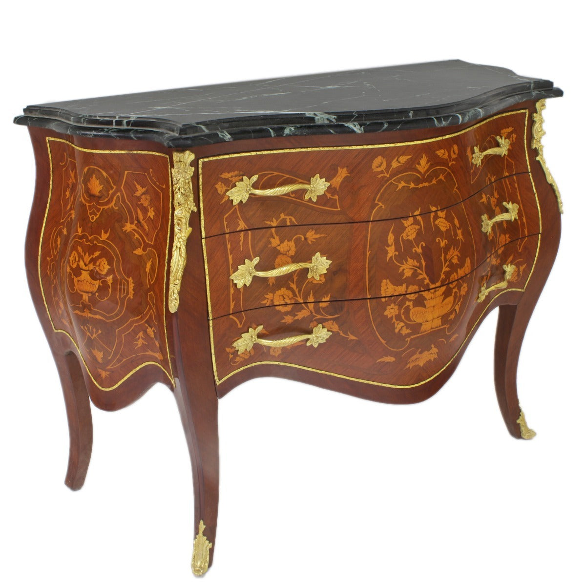 "Barokke commode met marmeren blad - Een luxe meubelstuk met een marmeren blad en gedetailleerd houtsnijwerk, perfect voor een stijlvolle en verfijnde inrichting."