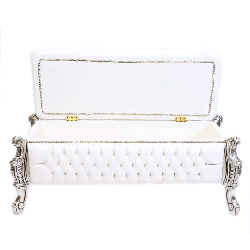 Gecapitonneerde Opbergbox Zilver Wit - MegaBarok