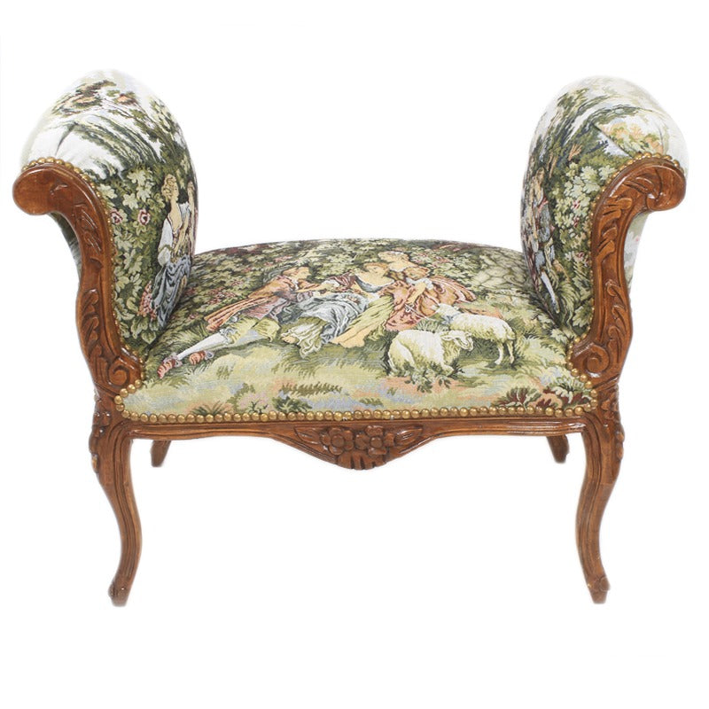 Handgemaakte Hocker - Stijlvolle Gobelin Zitting met Sierlijke Pootjes, Perfect als Voetenbankje of Extra Zitplaats - Luxe en Comfortabele Toevoeging aan Jouw Interieur.