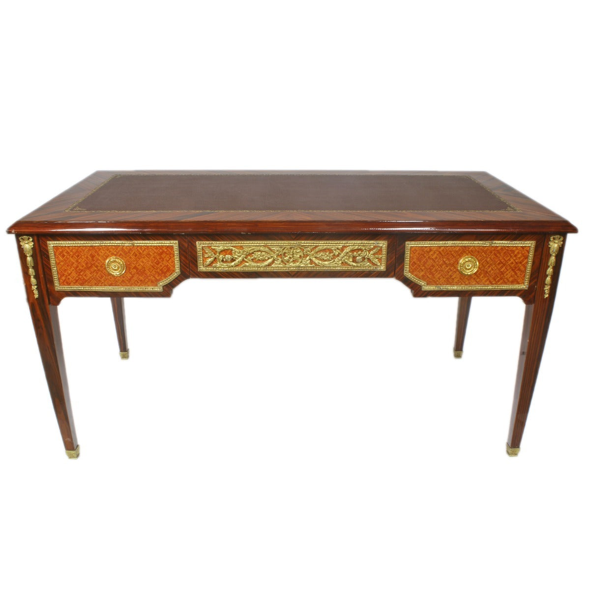 "Barok Bureau met Bronzen Verfijningen - Een Majestueus Werkstation met Gedetailleerde Houtsnijwerken en Subtiele Bronzen Accenten."