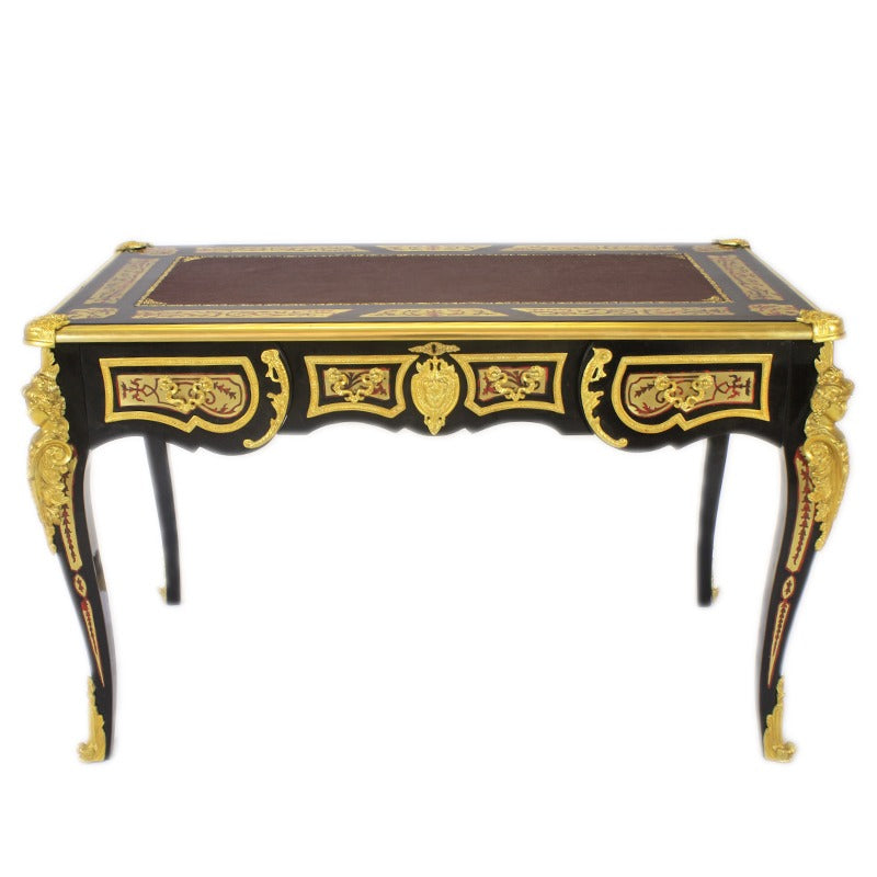 "Boulle Marqueterie Bureau - Handgemaakt met Verfijnd Messingwerk en Ingelegd Hout, Brengt Een Historische en Stijlvolle Toets in Jouw Werkruimte."