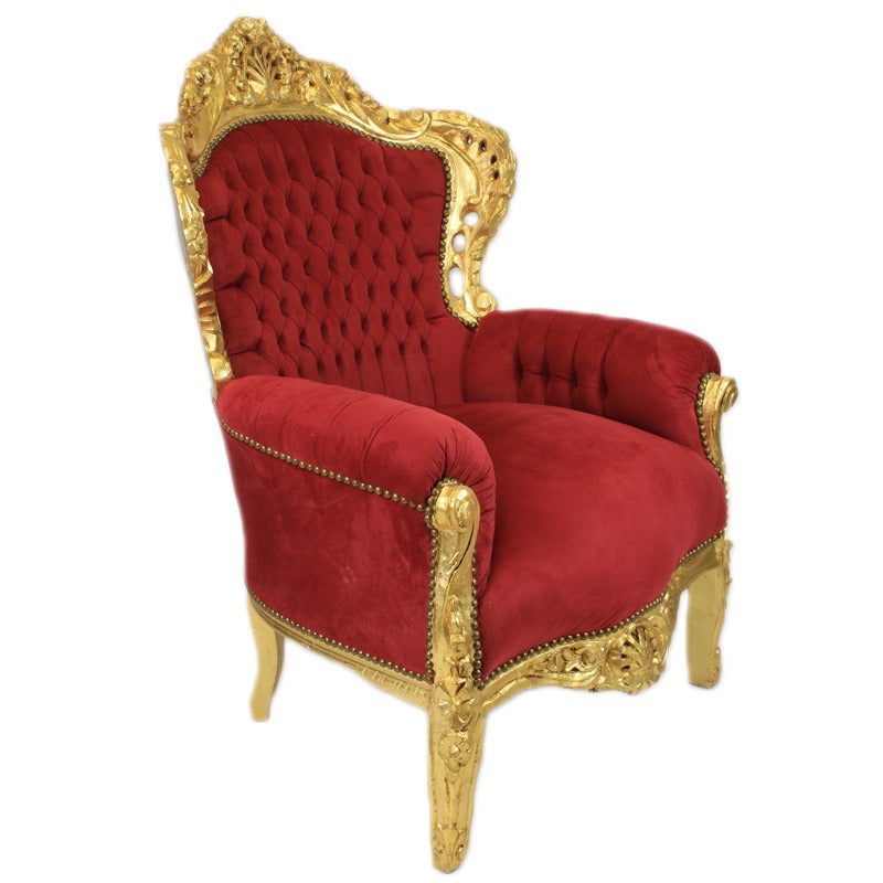 "Barok Stijl Fauteuil - Een symfonie van weelderig fluweel en sierlijk houtwerk, biedt een vorstelijk comfort en een ongeëvenaarde esthetiek."