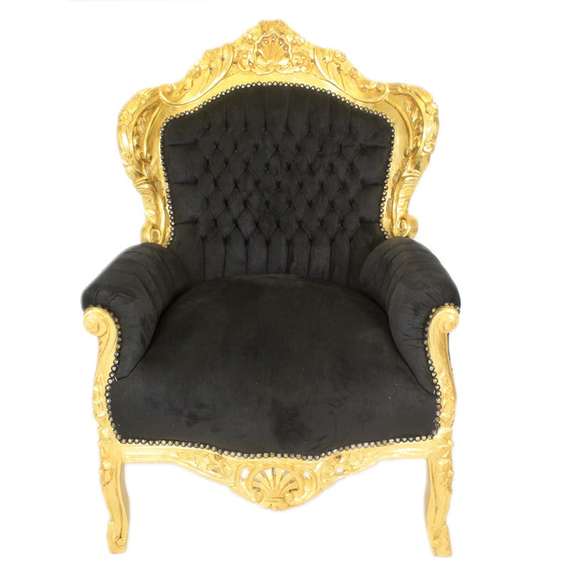 "Barok Stijl Fauteuil - Een symfonie van weelderig fluweel en sierlijk houtwerk, biedt een vorstelijk comfort en een ongeëvenaarde esthetiek."