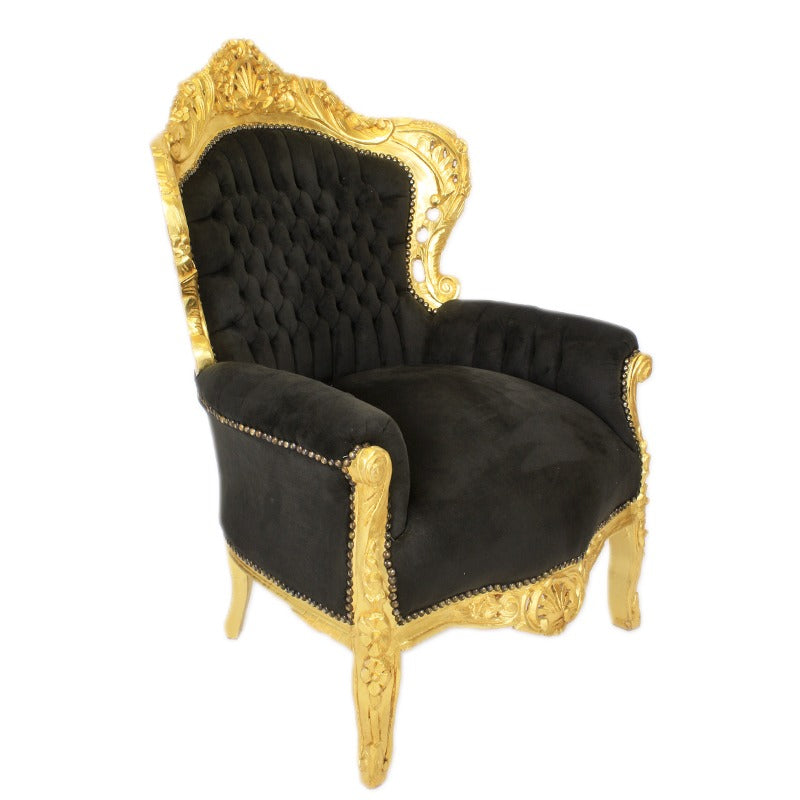 "Barok Stijl Fauteuil - Een symfonie van weelderig fluweel en sierlijk houtwerk, biedt een vorstelijk comfort en een ongeëvenaarde esthetiek."