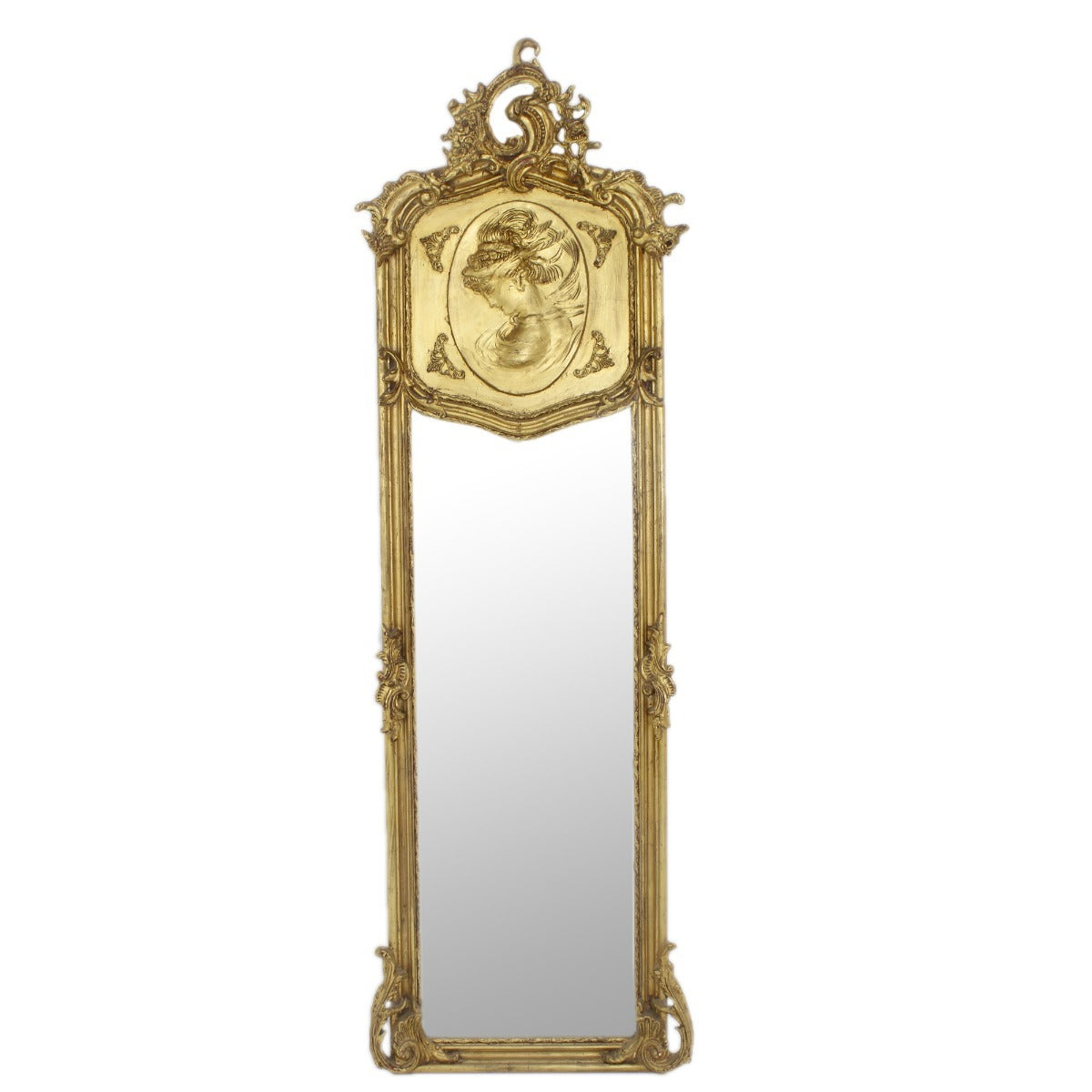 "Barok Stijl Staande Passpiegel - Handgemaakt Juweel van Houtsnijwerk met Delicate Gouden Versieringen, Voegt Tijdloze Elegantie Toe aan Jouw Kledingruimte."