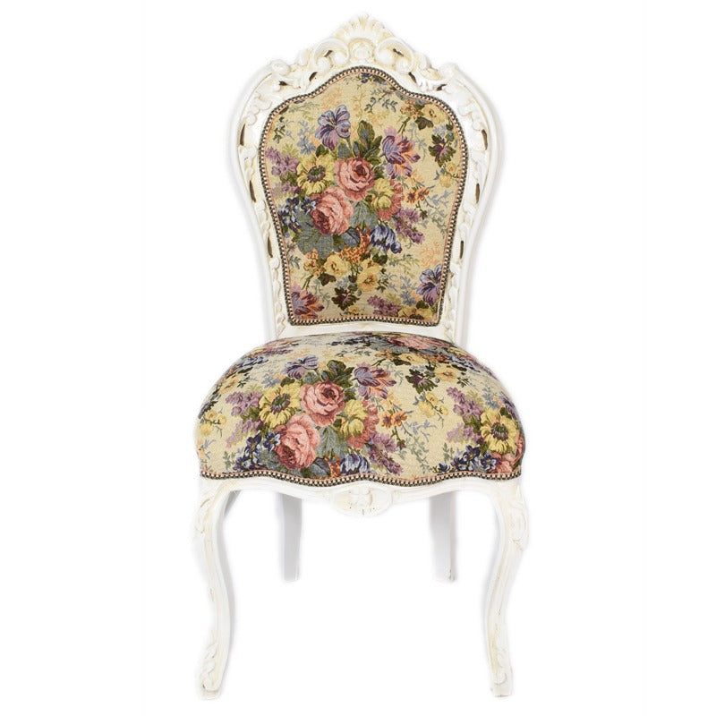 "Handgemaakte Barok Stoel - Sierlijke Vintage Houten Zitting met Intricate Snijwerk en Luxueuze Bekleding, Ideaal voor Elegante Woondecoratie en Liefhebbers van Klassiek Meubilair."