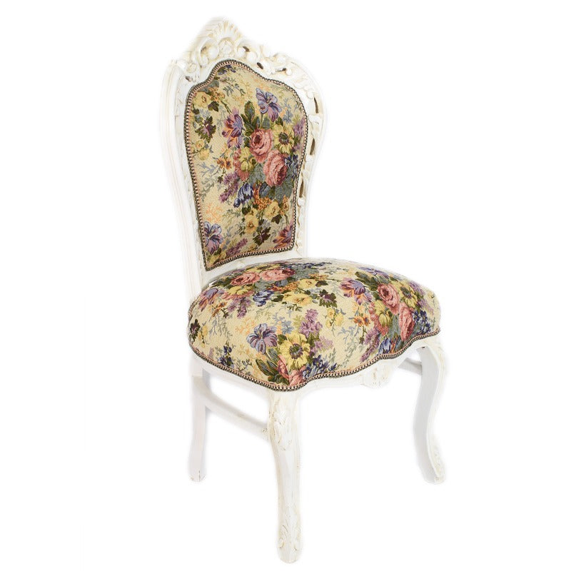 "Handgemaakte Barok Stoel - Sierlijke Vintage Houten Zitting met Intricate Snijwerk en Luxueuze Bekleding, Ideaal voor Elegante Woondecoratie en Liefhebbers van Klassiek Meubilair."