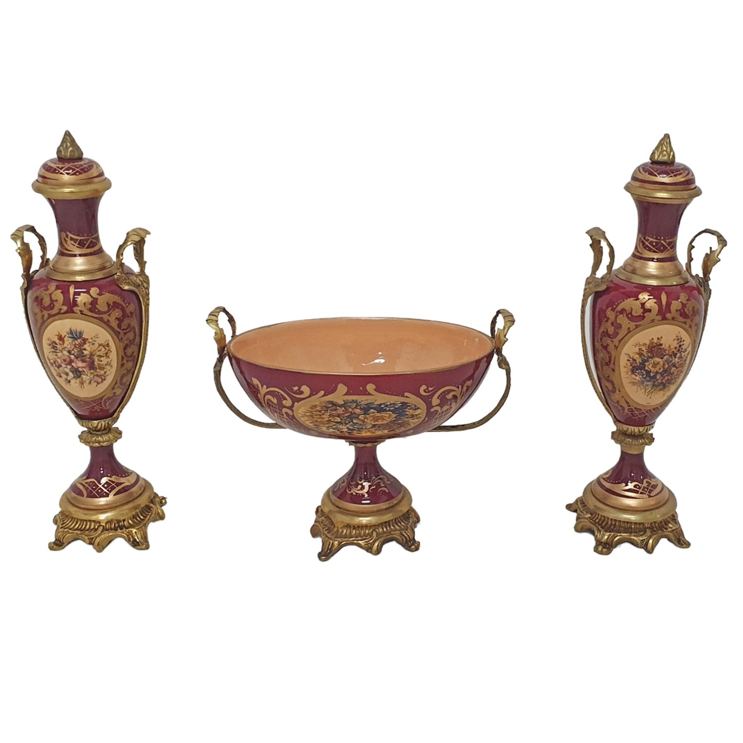 S - Vazen Set - Porselein Met Brons - Rood