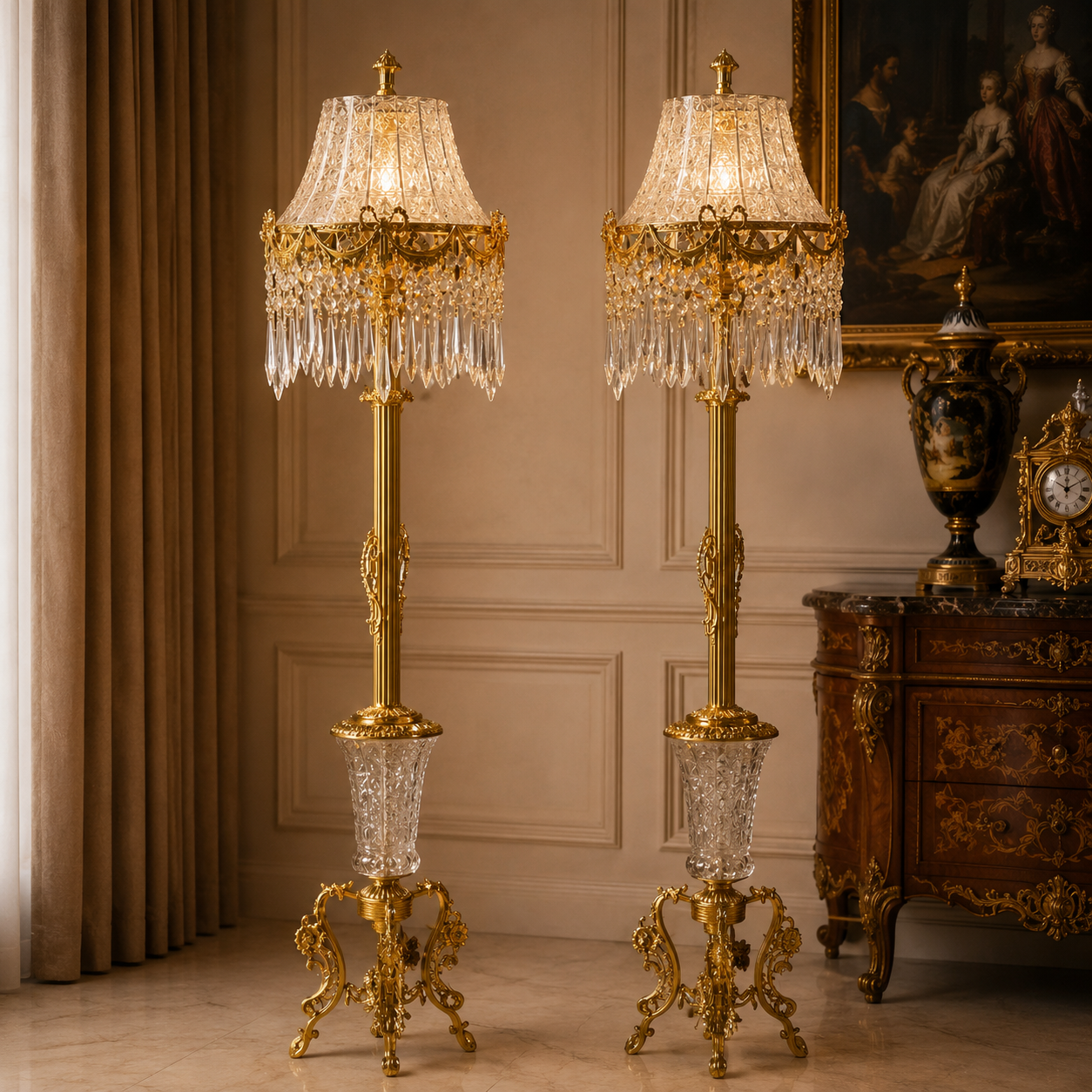 Lampen set kristal verguld brons