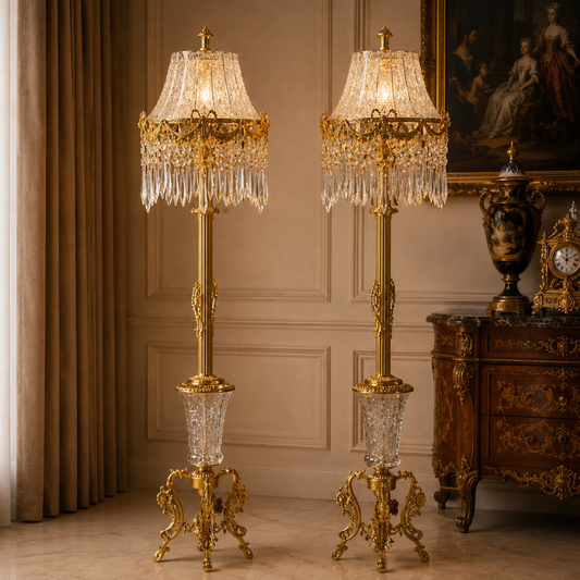 Lampen set kristal verguld brons