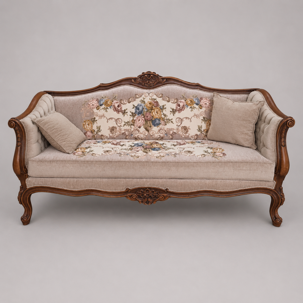 Franse Rococo Bank met Bloemenstof