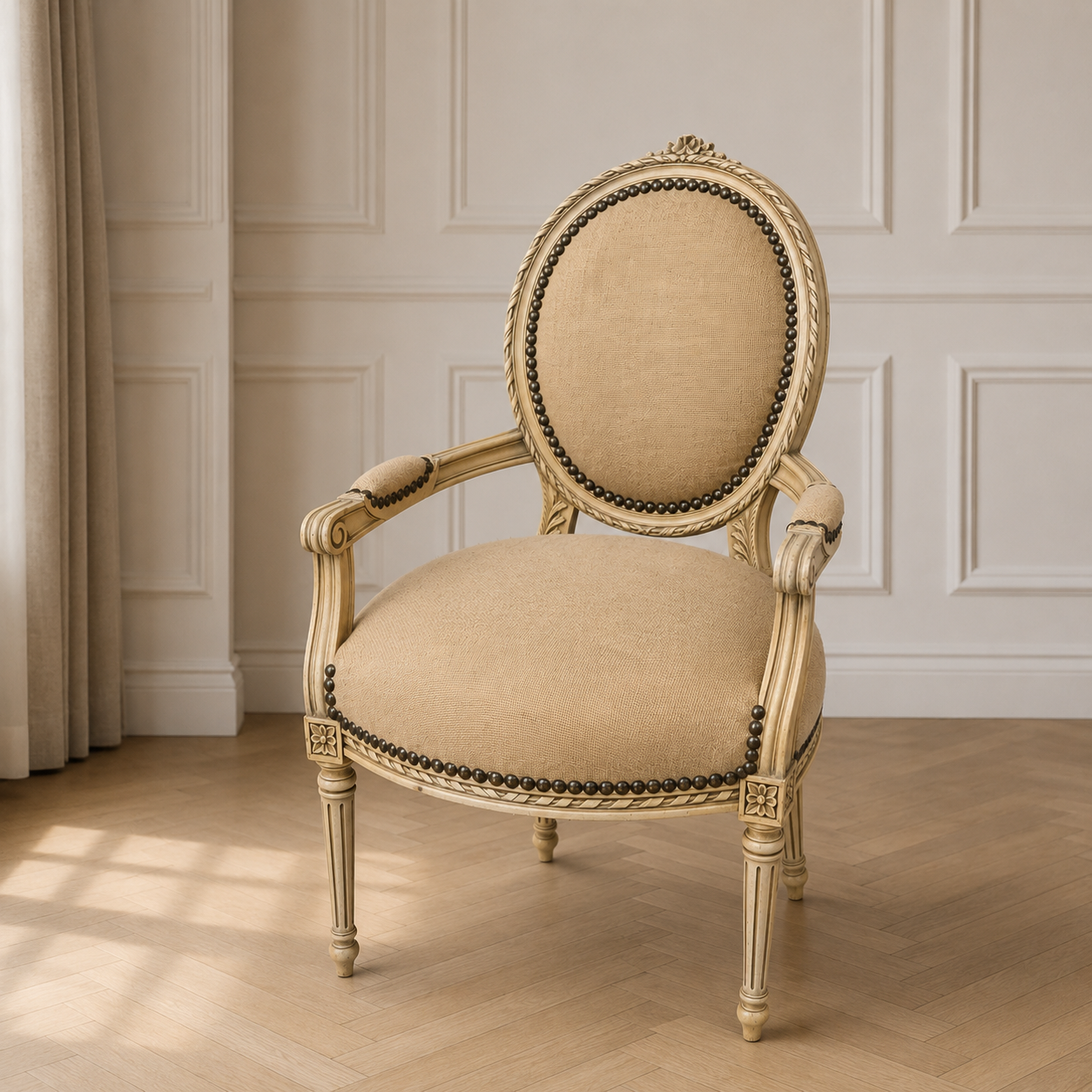 Barok Medaillon Fauteuil – Naturel Jute Look
