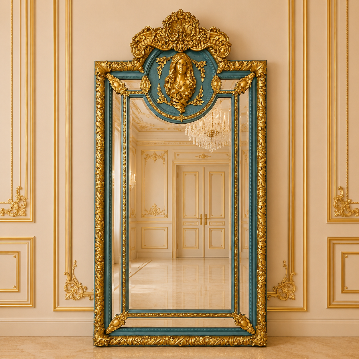 Barok Spiegel Madonna XL Goud-Groen
