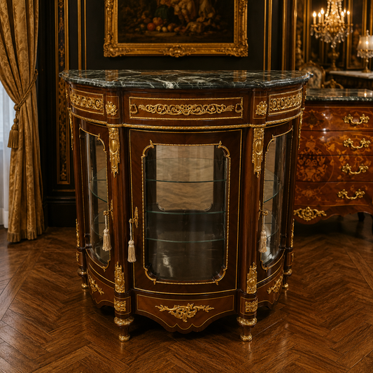 Franse Vitrinekast / Credenza Limoges met Marmeren Blad