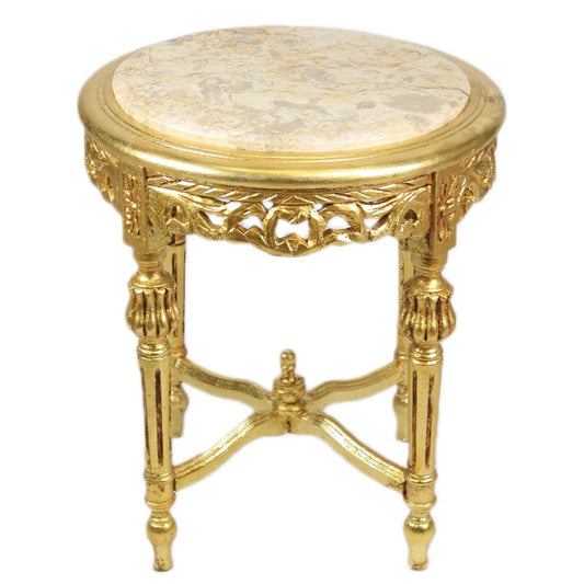 "Luxe gouden barok bijzettafel - Met zijn weelderige gouden afwerking en verfijnde details, straalt deze tafel een gevoel van luxe en elegantie uit, ideaal voor het toevoegen van een vleugje glamour aan elke ruimte."