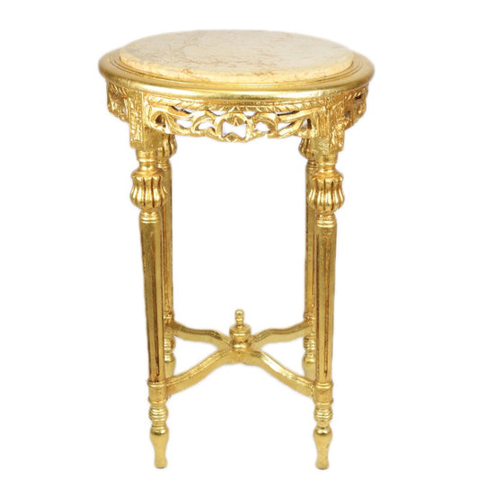 "Prachtige gouden barok bijzettafel - Versierd met vergulde accenten en gedetailleerd houtwerk, biedt deze tafel een tijdloze charme en grandeur die perfect past bij een luxueuze inrichting."