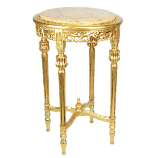 "Prachtige gouden barok bijzettafel - Versierd met vergulde accenten en gedetailleerd houtwerk, biedt deze tafel een tijdloze charme en grandeur die perfect past bij een luxueuze inrichting."