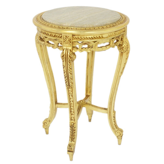 "Crèmekleurige bijzettafel met gouden rand en marmeren blad - Een luxueus meubelstuk met een marmeren blad en gouden rand, biedt deze tafel een verfijnde uitstraling die perfect past bij een chique interieur."