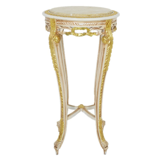 "Crèmekleurige bijzettafel met gouden accenten - Een stijlvol meubelstuk met crèmekleurige afwerking en verfijnde gouden accenten, brengt een vleugje luxe en elegantie in elke ruimte."