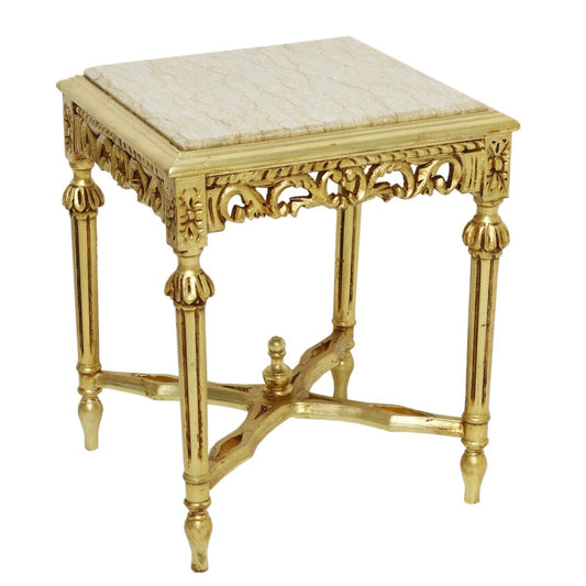 "Gouden barok bijzettafel met vergulde ornamenten - Bewonder de schitterende vergulde ornamenten die deze tafel verfraaien, een pronkstuk dat de aandacht trekt in elke kamer."
