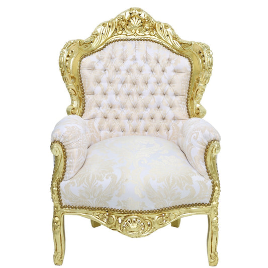 "Barokke Zetel met Gouden Accenten - Bewonder de prachtige vergulde details die deze fauteuil verheffen tot een waar kunstwerk en een statement maken in jouw interieur."